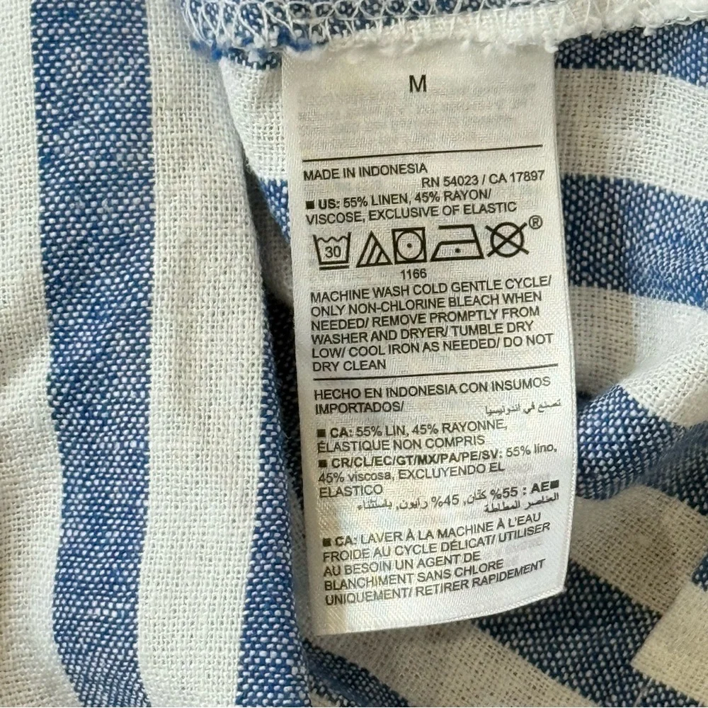 Old Navy Striped Midi Fit & Flare Linen Dress Women’s Medium Blue White Coastal - Picture 3 of 7